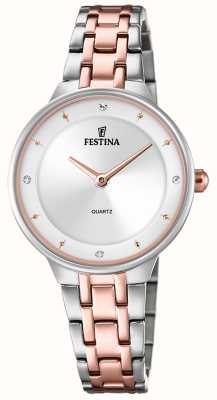 estina Ladies rose-plt. zegarek z zestawami cz i stalową bransoletą F20626/1