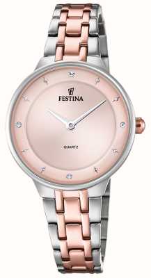 estina Ladies rose-plt. zegarek z zestawami cz i stalową bransoletą F20626/2
