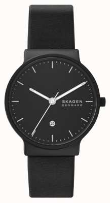 Skagen Ancher data czarny monochromatyczny zegarek ze skóry ekologicznej SKW6781