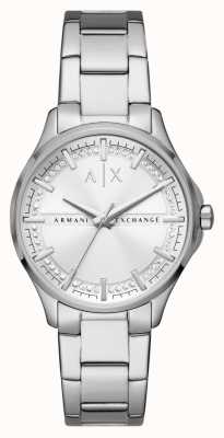 Armani Exchange damskie | srebrna tarcza z kryształem | bransoletka ze stali nierdzewnej AX5256