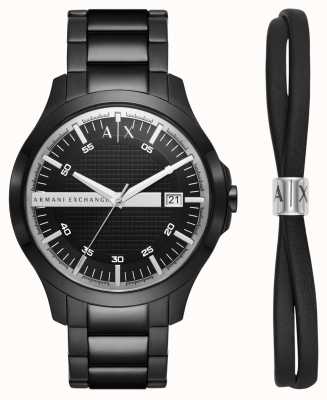 Armani Exchange Męskie | zestaw upominków z zegarkami i bransoletkami | czarna bransoletka ze stali nierdzewnej AX7134SET