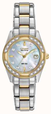 Citizen Damski zegarek regent 28 diamentów ze stali nierdzewnej i złota IP EW1824-57D