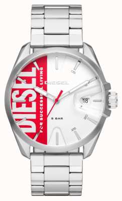 Diesel Męski zegarek ms9 ze stali nierdzewnej z czerwoną i białą tarczą DZ1992