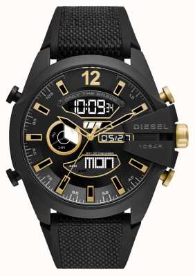 Diesel Mega główny podwójny wyświetlacz złoty i czarny stonowany zegarek DZ4552