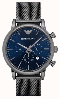 Emporio Armani Męskie | niebieska tarcza chronografu | bransoletka z brązowej siatki stalowej AR1979