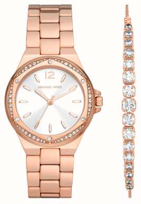 Michael Kors Lennox pavé zestaw podarunkowy z zegarkiem i bransoletą w kolorze różowego złota MK1053SET