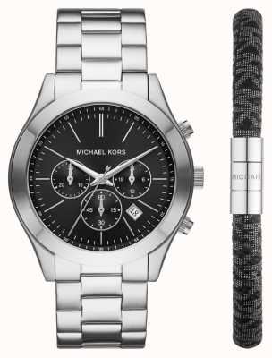Michael Kors Męski zegarek z chronografem i czarną bransoletką MK1056SET
