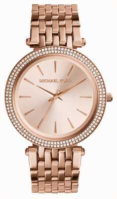 Michael Kors Damski zegarek Darci w kolorze różowego złota z kryształową ramką MK3192