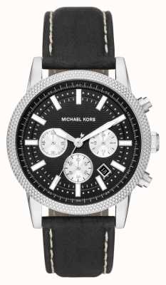 Michael Kors Męski zegarek chronograf Hutton z czarnym skórzanym paskiem MK8956