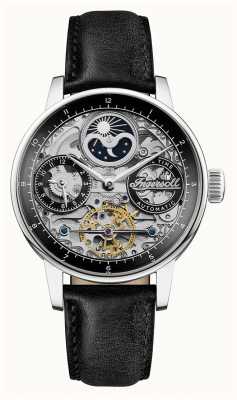 Ingersoll Jazzowy automatyczny męski czarny skórzany zegarek I07701