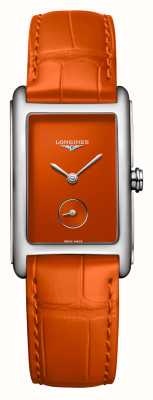 LONGINES Zegarek Dolcevita z pomarańczową tarczą i pomarańczowym skórzanym paskiem L55124922