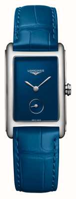 LONGINES Zegarek Dolcevita z niebieską tarczą i niebieskim skórzanym paskiem L55124902