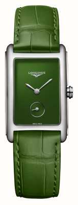 LONGINES Zegarek Dolcevita z zieloną tarczą i zielonym skórzanym paskiem L55124602