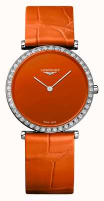 LONGINES La grande classique de longines pomarańczowa tarcza z diamentową ramką L45230922