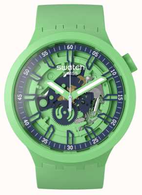 Swatch Duży, odważny, świeżo wyciśnięty, matowy zielony zegarek SB01G101