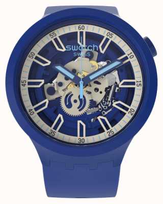 Swatch Duży, odważny zegarek z niebieskim silikonowym paskiem iswatch SB01N102