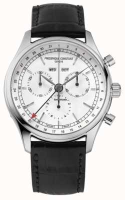 Frederique Constant Klasyczny chronograf | biała tarcza | czarny skórzany pasek FC-296SW5B6