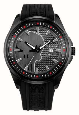 Citizen Czarny gumowy zegarek Marvel Punisher z napędem ekologicznym AW1609-08W