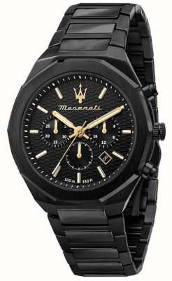 Maserati Klamki męskie | czarna tarcza chronografu | czarna bransoleta ze stali nierdzewnej R8873642005