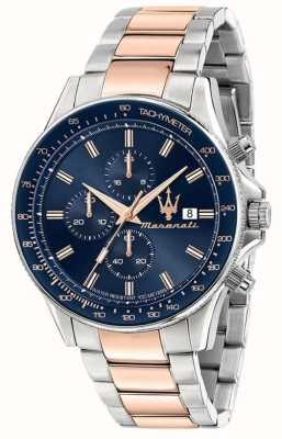 Maserati sfida męska| niebieska tarcza chronografu | dwukolorowa bransoletka ze stali nierdzewnej R8873640012