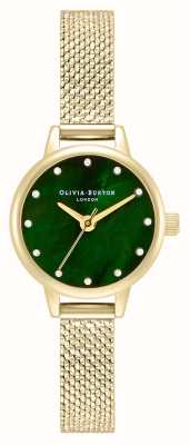Olivia Burton Klasyczny zegarek z zieloną masą perłową i złotą siatką na mini tarczy OB16MN12
