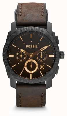 Fossil Maszyna męska | czarna tarcza chronografu | brązowy skórzany pasek FS4656