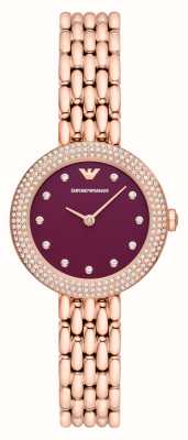 Emporio Armani Damski zestaw kryształów w kolorze burgundowej tarczy różowo-złoty zegarek AR11491