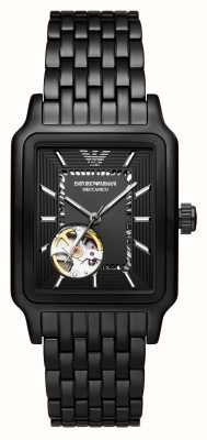 Emporio Armani Męska prostokątna tarcza z otwartym sercem, czarny zegarek z pvd AR60058