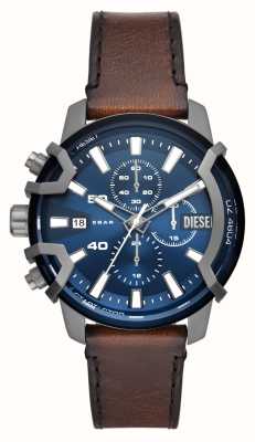 Diesel Zegarek z niebieską tarczą z postrzępionym brązowym skórzanym paskiem DZ4604