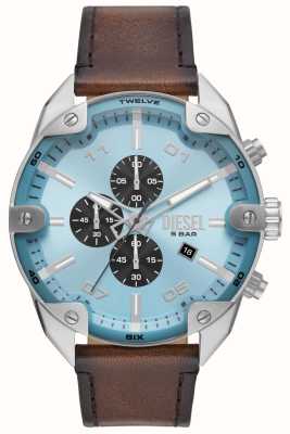 Diesel Spiczasty niebieski chronograf i brązowy skórzany pasek zegarek DZ4606