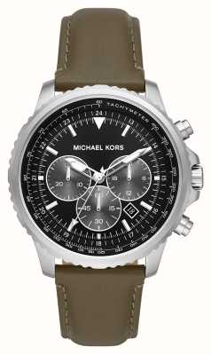 Michael Kors Cortlandt czarna tarcza chronografu zielony skórzany pasek MK8985