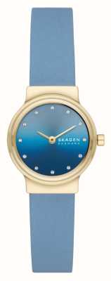 Skagen Freja lille jasnoniebieski skórzany zegarek w złotej tonacji SKW3059