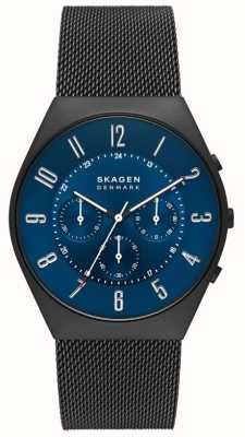 Skagen Gren męski | niebieska tarcza chronografu | bransoletka z czarnej stalowej siatki SKW6841