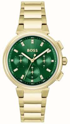 BOSS damska | zielona tarcza chronografu | złota bransoleta ze stali szlachetnej 1502679