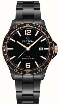 Certina Ds-8 powermatic 80 czarny powlekany pvd zegarek z datownikiem C0338073305700