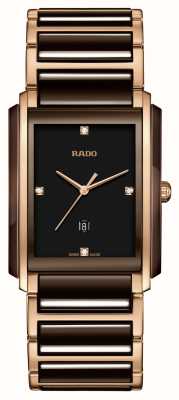 RADO Zaawansowana technologicznie brązowa kwadratowa tarcza zegarka z integralnymi diamentami R20219712
