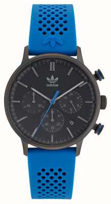 Adidas Kod jeden chronograf | czarna tarcza | niebieski silikonowy pasek AOSY22015