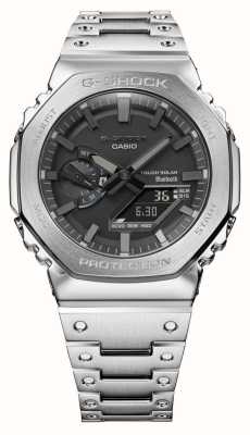 Casio Męski zegarek G-Shock Bluetooth w całości z metalu w kolorze srebrnym zasilany energią słoneczną z bransoletą GM-B2100D-1AER